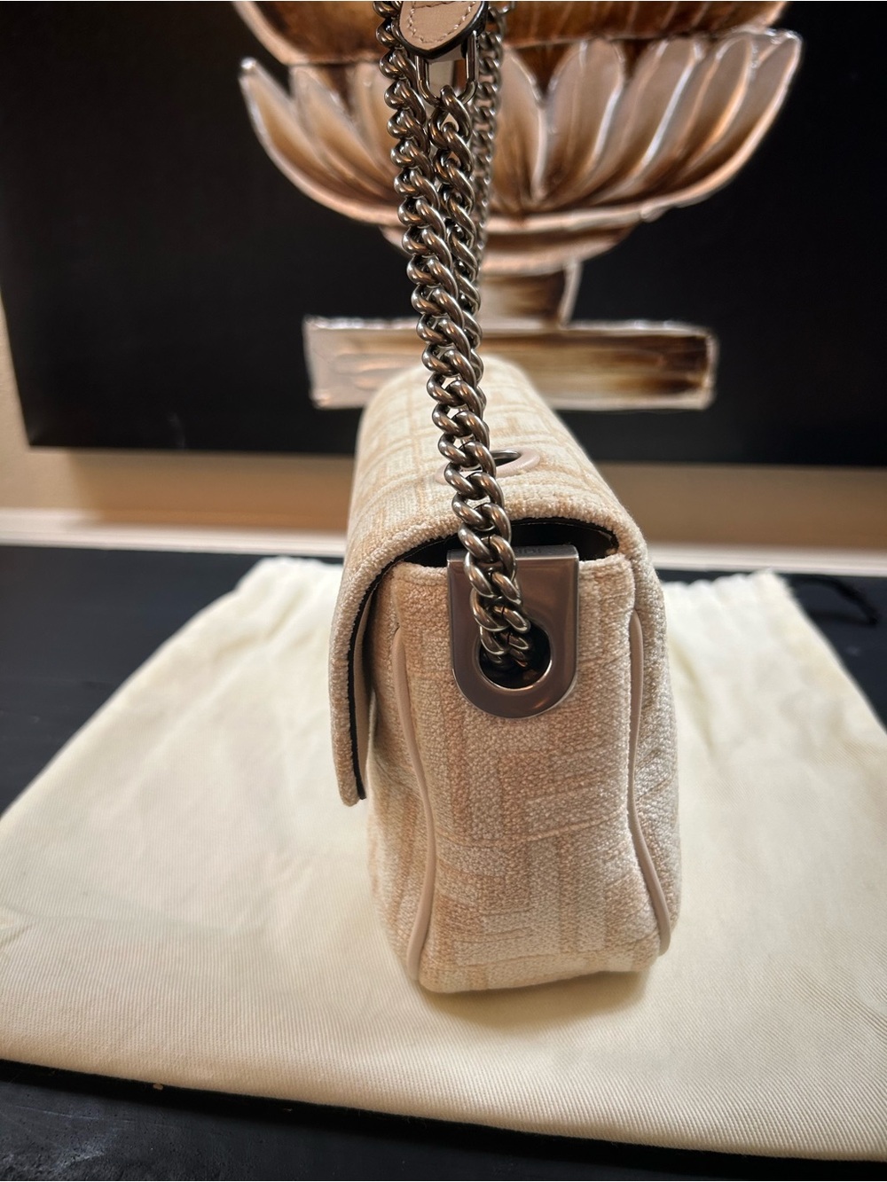 Fendi FF Baguette in Chenille with Gun Metal Hardware - Picture 14 of 14